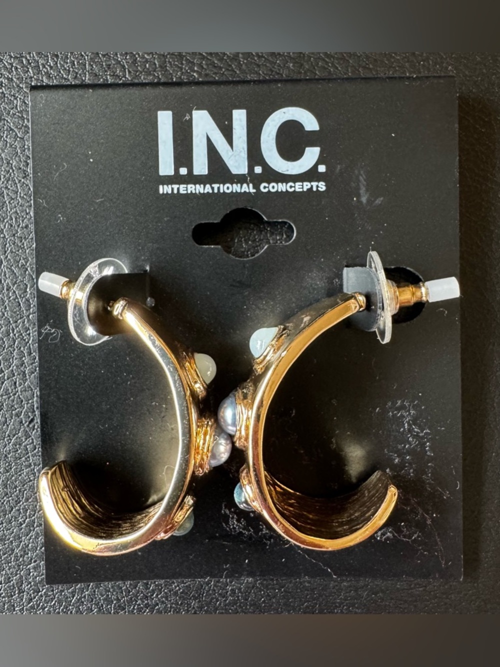INC International Concepts Gold Hoop Earrings with Pearlescent Accents